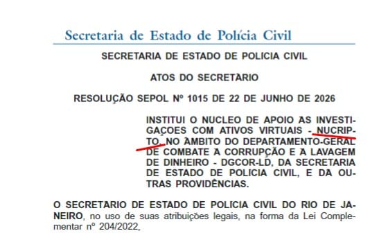 NuCripto é o nome da nova divisão de rastreio de criptomoedas da PC RJ