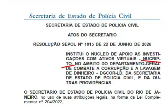 NuCripto é o nome da nova divisão de rastreio de criptomoedas da PC RJ