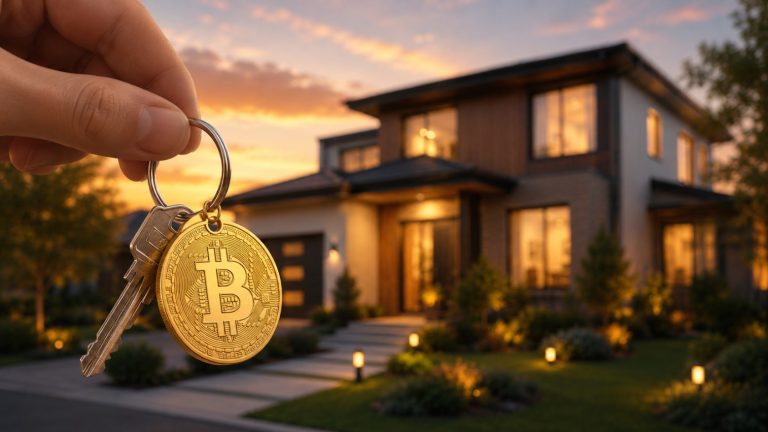 Chaveiro com moeda de Bitcoin