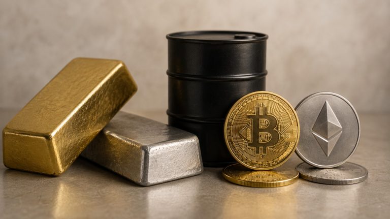Ouro, prata, petróleo, Bitcoin e Ethereum