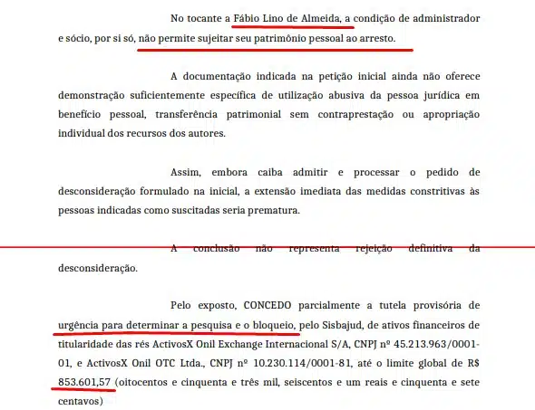Ação coletiva contra OnilX Exchange determinou bloqueio com urgência de R$ 853 mil