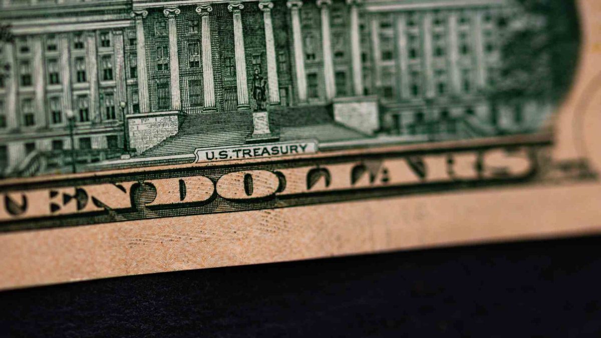 Nota de dólar com foco no Tesouro dos EUA