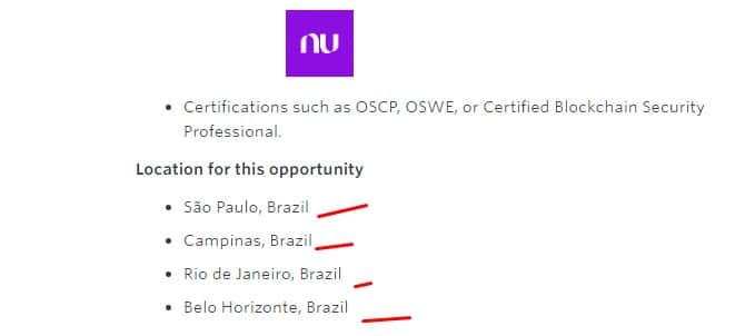 Nubank abre oportunidades para trabalho com segurança em blockchain no Sudeste