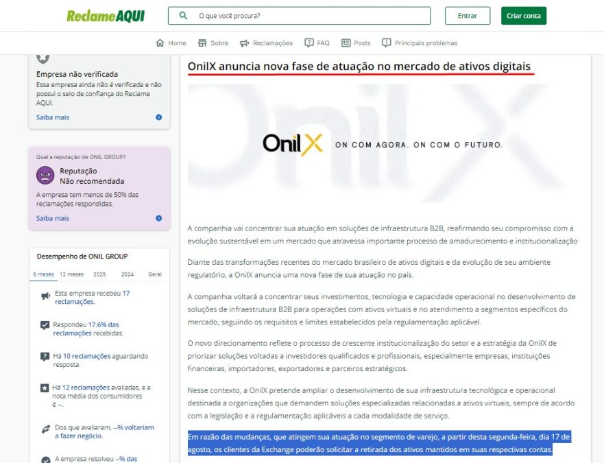 OnilX anunciou nova fase de atuação no mercado de criptomoedas brasileiro no dia 19 de agosto
