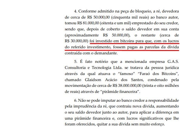 Brasileira contraiu dívida no banco Bradesco para investir na GAS Consultoria do Faraó dos bitcoins