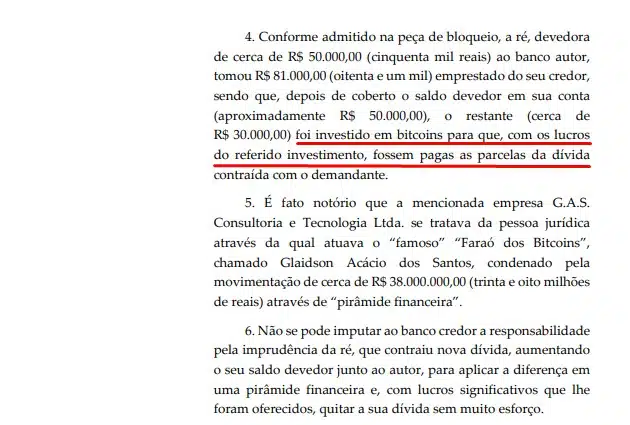 Brasileira contraiu dívida no banco Bradesco para investir na GAS Consultoria do Faraó dos bitcoins