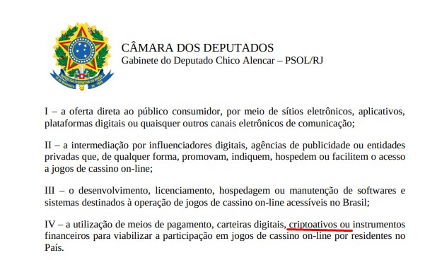 Deputado quer proibir uso de criptomoedas em bets que operam no Brasil