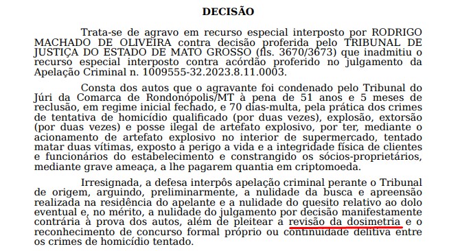 Homem bomba tentou reduzir pena, mas STJ não concedeu recurso