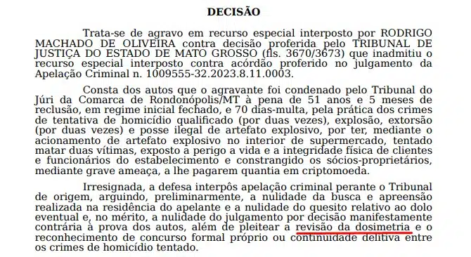 Homem bomba tentou reduzir pena, mas STJ não concedeu recurso