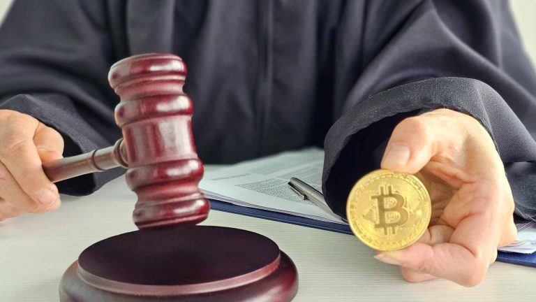 Juiz com bitcoin na mão