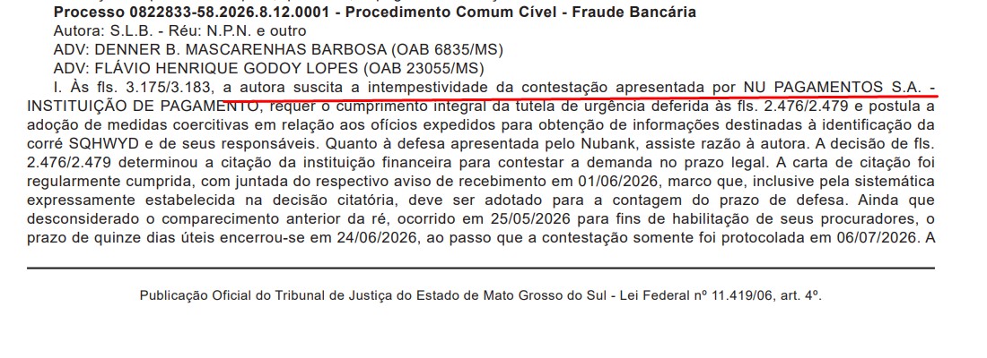 Autora de processo contra Nubank diz que banco não respondeu no prazo