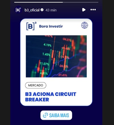 B3 divulgou circuit break a investidores nesta segunda-feira 26