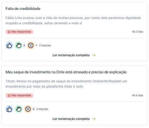 Clientes da OnilX no Reclame Aqui apontam que perderam a sua credibilidade e acumulam dívidas por conta da empresa