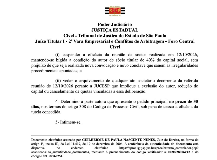 Decisão de juiz na quarta-feira 14 de outubro sobre disputa societária da Brasil Bitcoin
