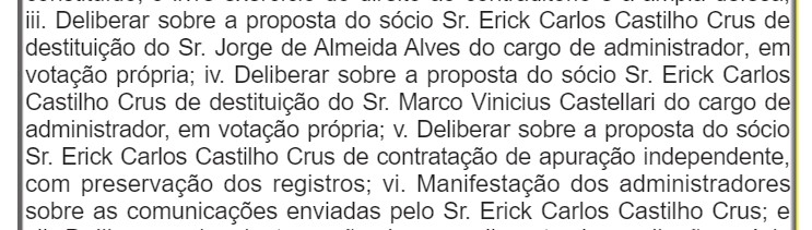 Erick pediu exclusão dos outros sócios e auditoria sobre a situação