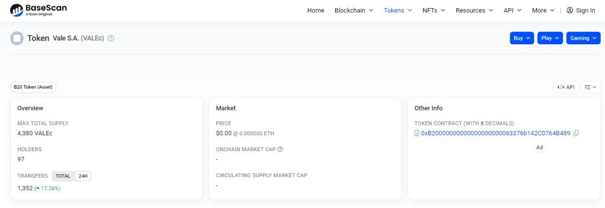 Informações sobre o Token VALE SA VALEc