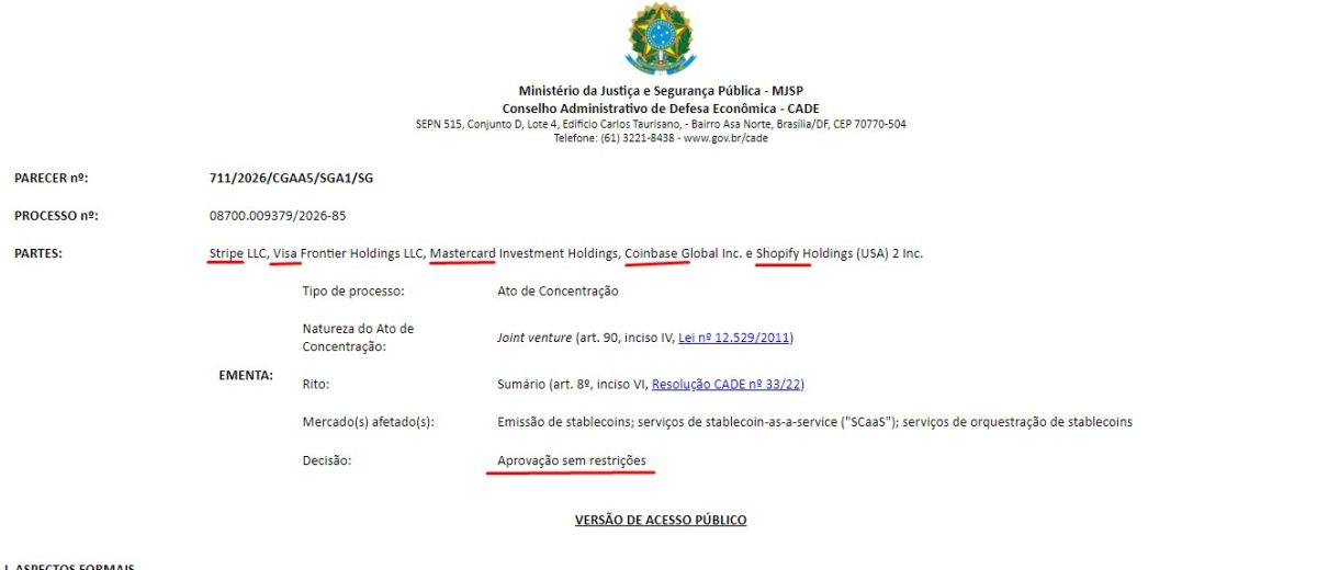 Joint venture de gigantes para emissão de stablecoin no Brasil é aprovada pelo Cade, sem restrições