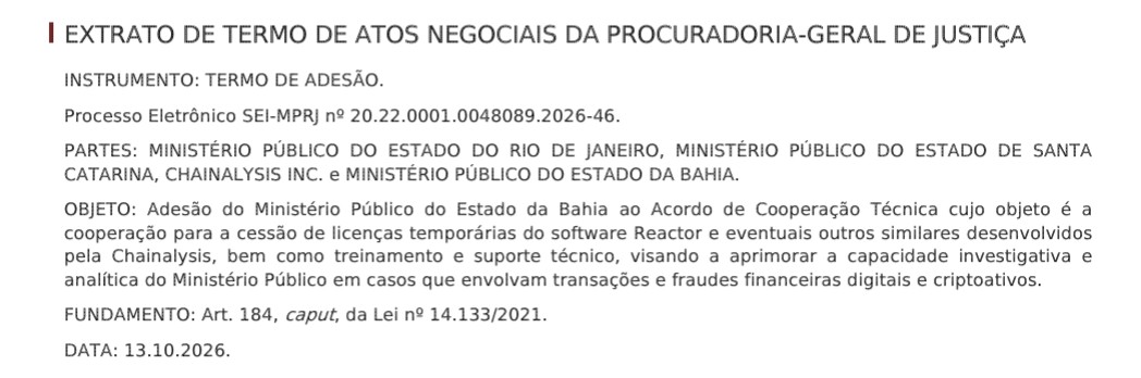 Ministério Público do Rio de Janeiro e Bahia fecham parceria sobre rastreio de criptomoedas