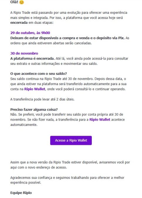 Ripio manda usuários sacarem criptomoedas para Ripio Wallet