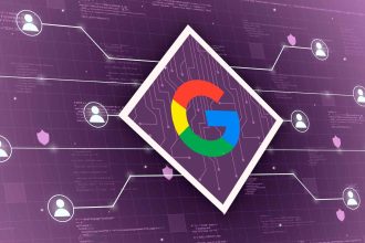 Sistema digital distribuído em blockchain com símbolo do Google