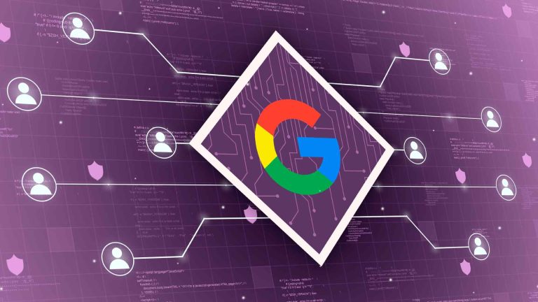 Sistema digital distribuído em blockchain com símbolo do Google